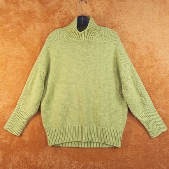 MOUSSY Womens Sweater Free Size Green Pullover Turtleneck Chunky Knit Thumbhole - Picture 1 of 7